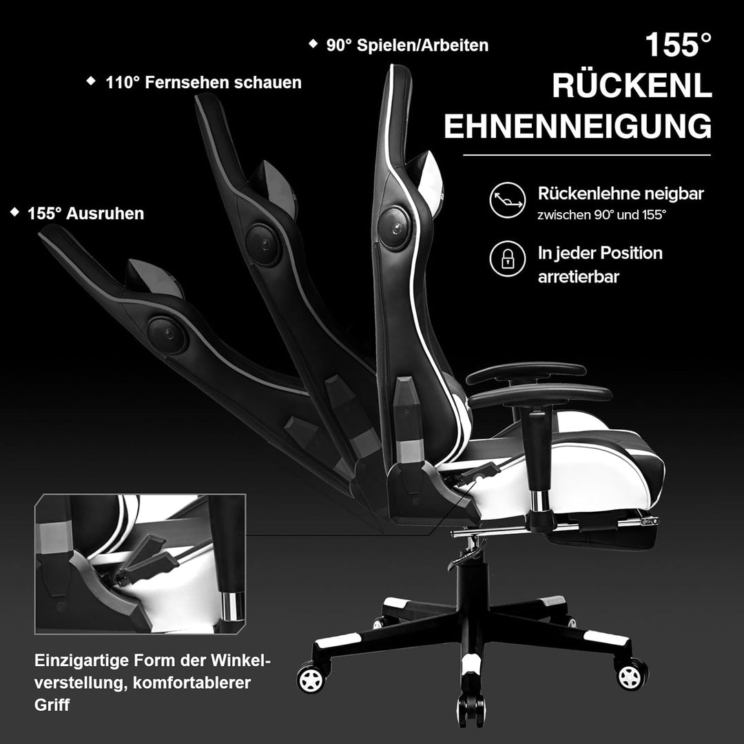 GTPLAYER Gaming Stuhl Gamer Stuhl mit Fussstütze Bluetooth Lautsprecher Ergonomischer Bürostuhl Comp