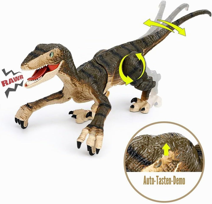 FRUSE Ferngesteuerter Dinosaurier Spielzeug, 2.4 GHz Realistische Velociraptor Roboter mit Gehen, Br