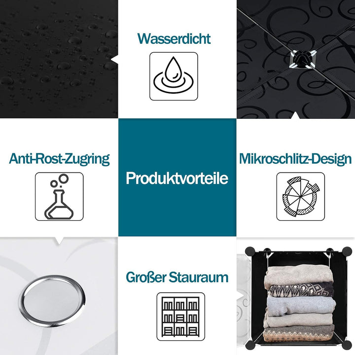 YUENFONG Kleiderschrank Regalsystem aus 8 Würfeln PP Material, Garderobenschrank mit Türen, Schuhsch
