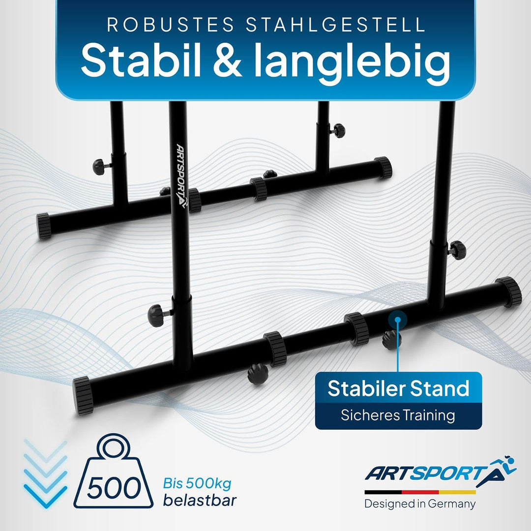 ArtSport Dip Barren - Dip Station bis 500 kg belastbar - Liegestützgriffe - Fitness Stange verstellb