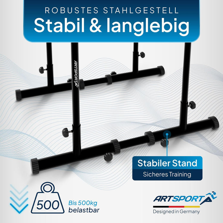 ArtSport Dip Barren - Dip Station bis 500 kg belastbar - Liegestützgriffe - Fitness Stange verstellb