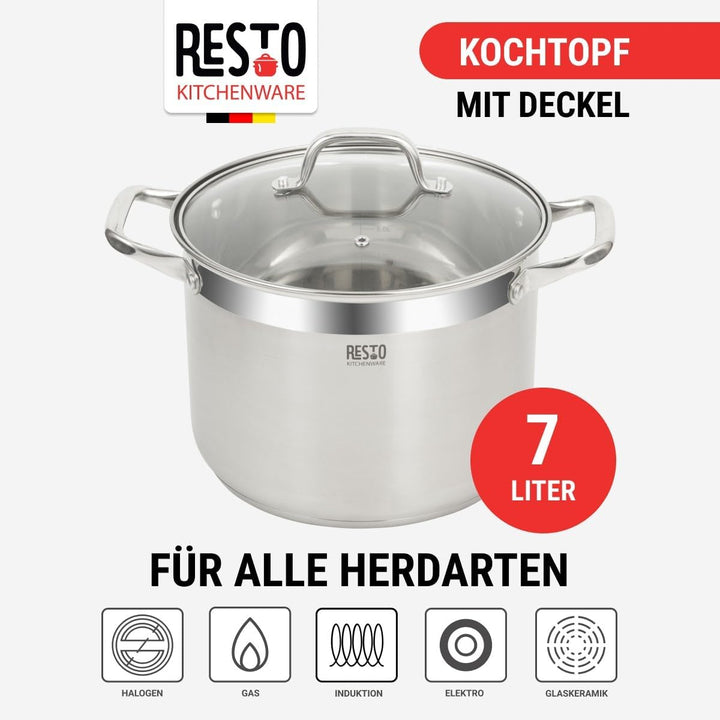 RESTO Edelstahltopf 24 cm - Suppentopf, Universaltopf 7 l - Schmortopf mit Deckel - Topf für alle He