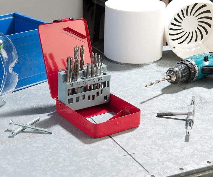 AGT Gewindeschneider: Bohrer- &amp; Gewindebohrer-Set für Metall &amp; Kunststoff, HSS-G, 15-teilig (Gewinde