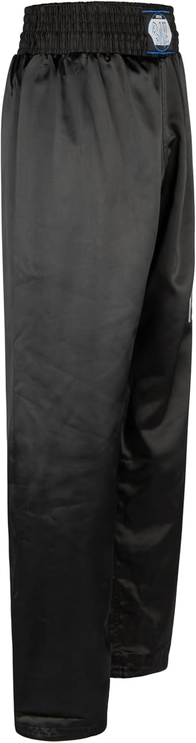BAY® "EDEL Stick Kickboxhose, komplett schwarz, gestickter Schriftzug Kickboxen, Thaiboxhose lang, H