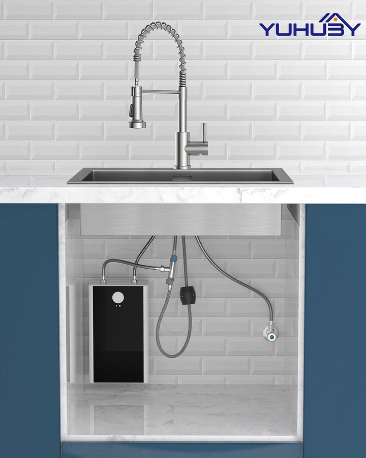 Niederdruck Wasserhahn Küche, Frühling Gebürstet Edelstahl Küchenarmatur mit Brause Ausziehbar 2 Mod