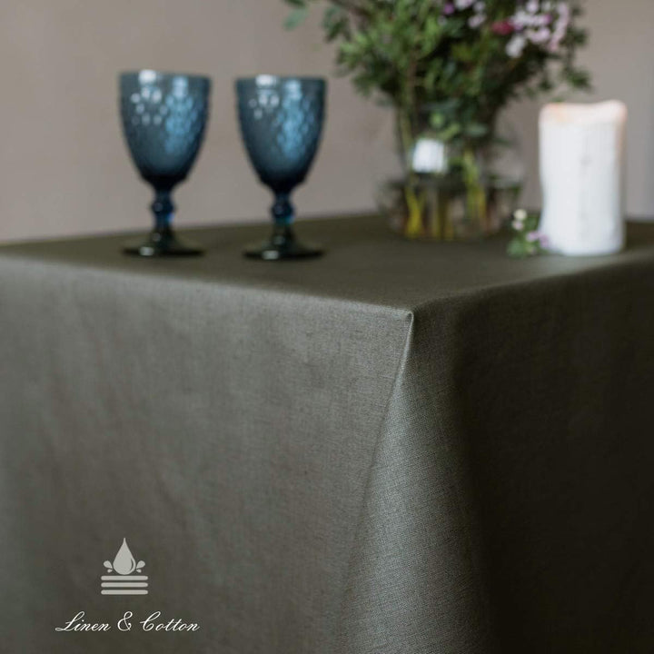 Linen & Cotton Tischdecke Wasserdicht Wachstuch Gartentischdecke Adele - 100% Leinen, Grau Anthrazit