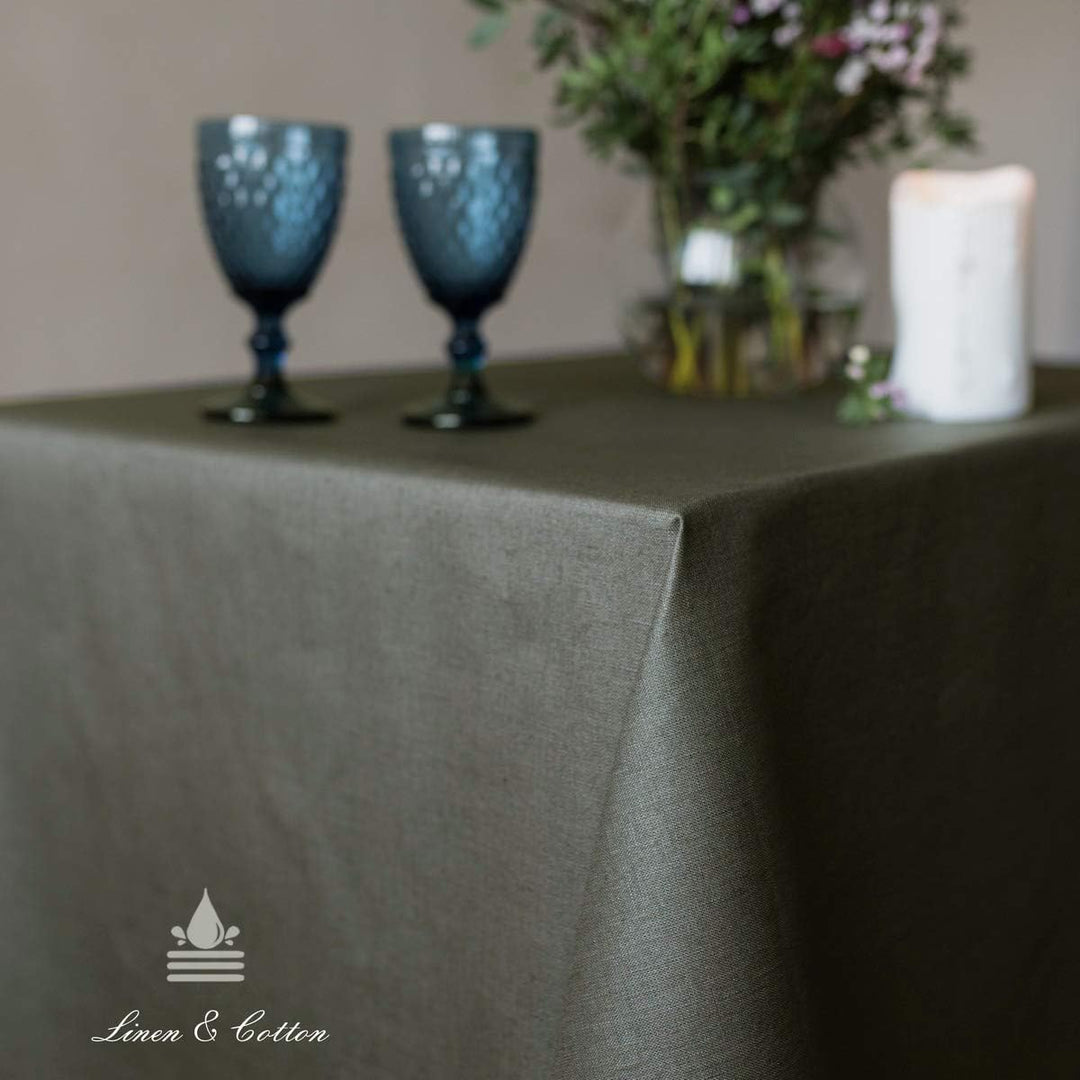 Linen & Cotton Tischdecke Wasserdicht Wachstuch Gartentischdecke Adele - 100% Leinen, Grau Anthrazit