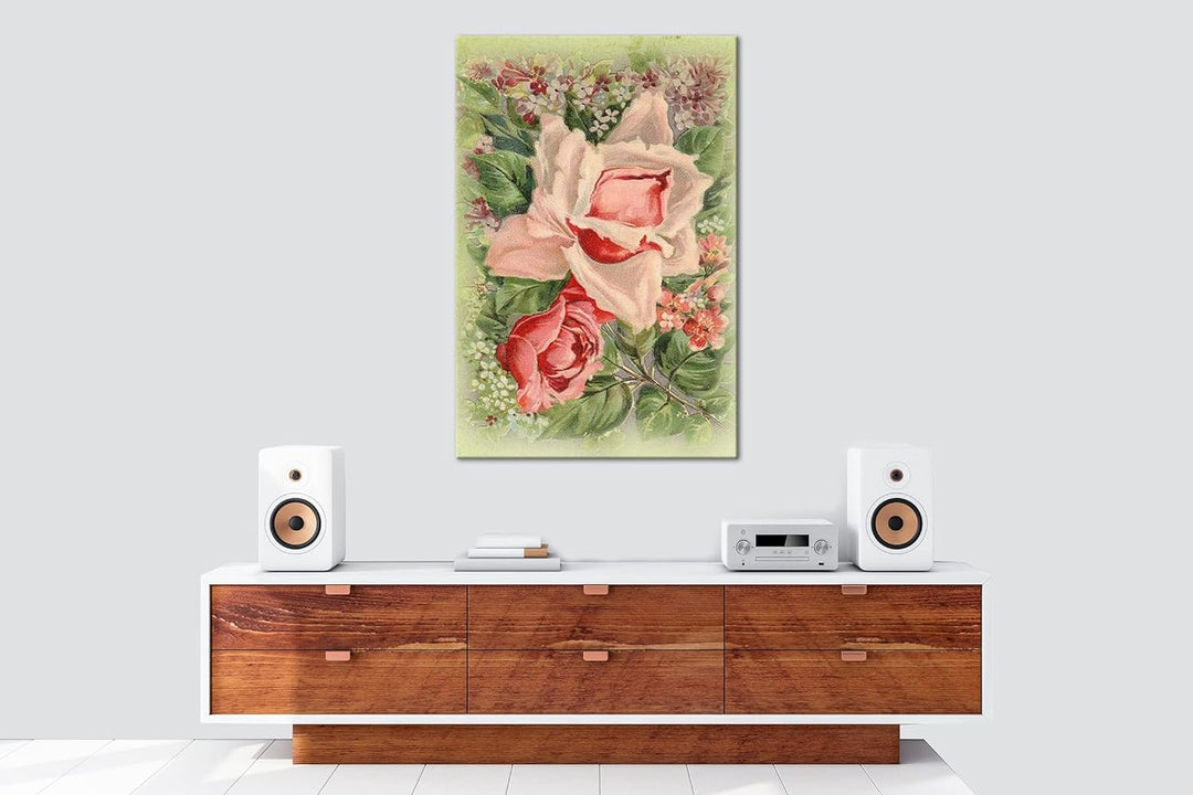 deyoli rosaroter Rosenstrauss Format: 80x60 als Leinwandbild, Motiv fertig gerahmt auf Echtholzrahme