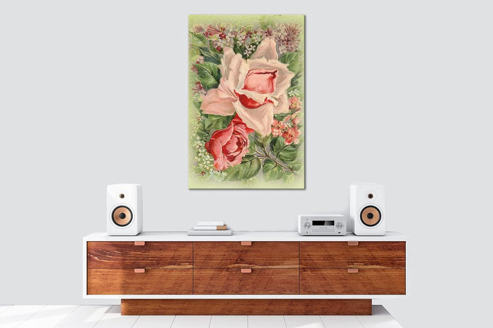 deyoli rosaroter Rosenstrauss Format: 80x60 als Leinwandbild, Motiv fertig gerahmt auf Echtholzrahme