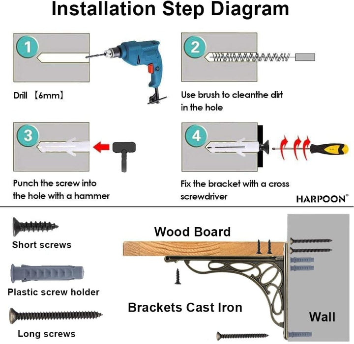 Europäische Regalhalterungen, Gusseisen, Metall, 24,1 x 19,1 cm, Weinrebenwand, 2 Stück (Silber alt)