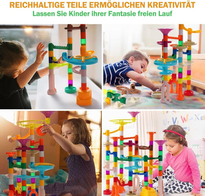 Murmelbahn Kinderspiel - Aktualisierung 166PCS Mehrfarbige Kugelbahn Marble Run Set mit Spannende Ba