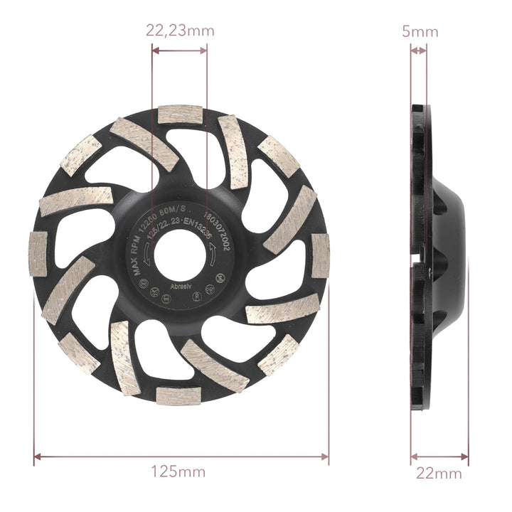PRODIAMANT Diamant-Schleiftopf 125 mm x 22,2 mm Turbo ST91 Diamantschleifscheibe Asphalt Estrich Pro