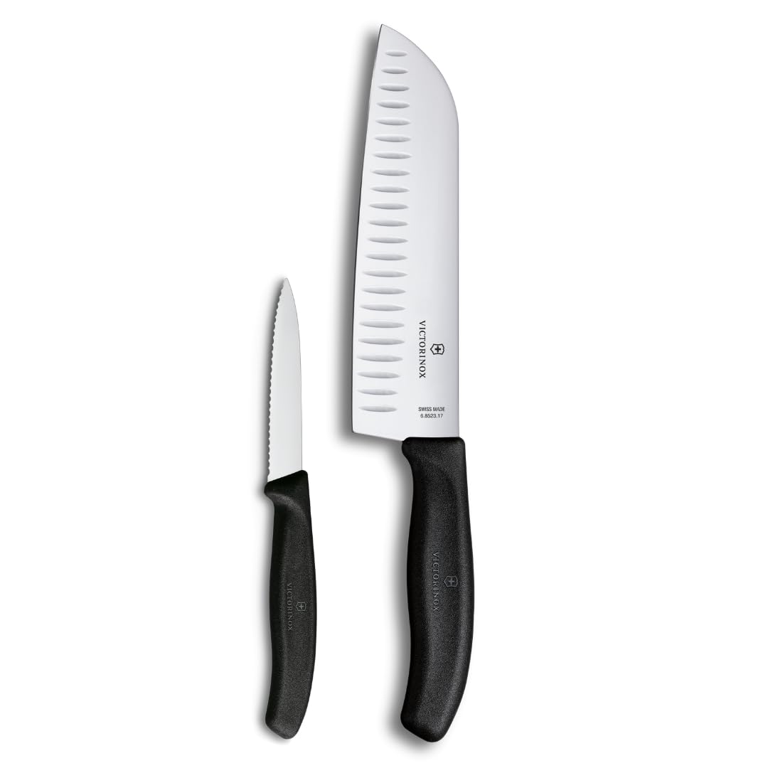 Victorinox Swiss Classic Profi Küchenmesser-Set, 2-teilig, Inkl. Gemüse- und Santokumesser, Universa