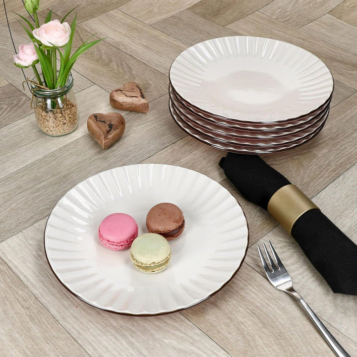 MÄSER OSITA Rose-Weiss 6er Set Kuchenteller I rosa &amp; cremefarbene Steingut-Frühstücksteller für 6 Pe