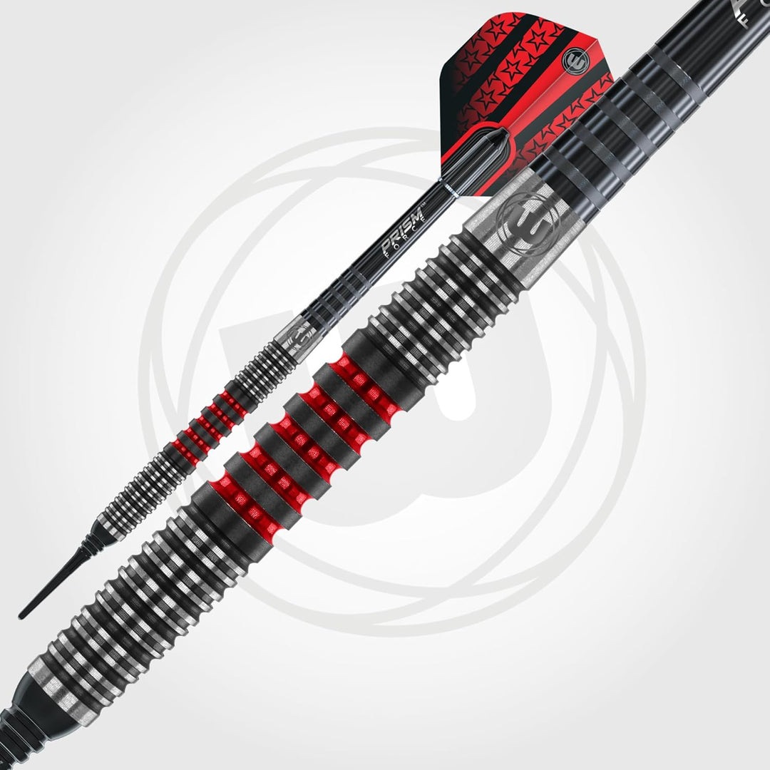 WINMAU Joe Cullen 18 Gram Tungsten Softip Darts Set with Prism Flights and Shafts (Stems)