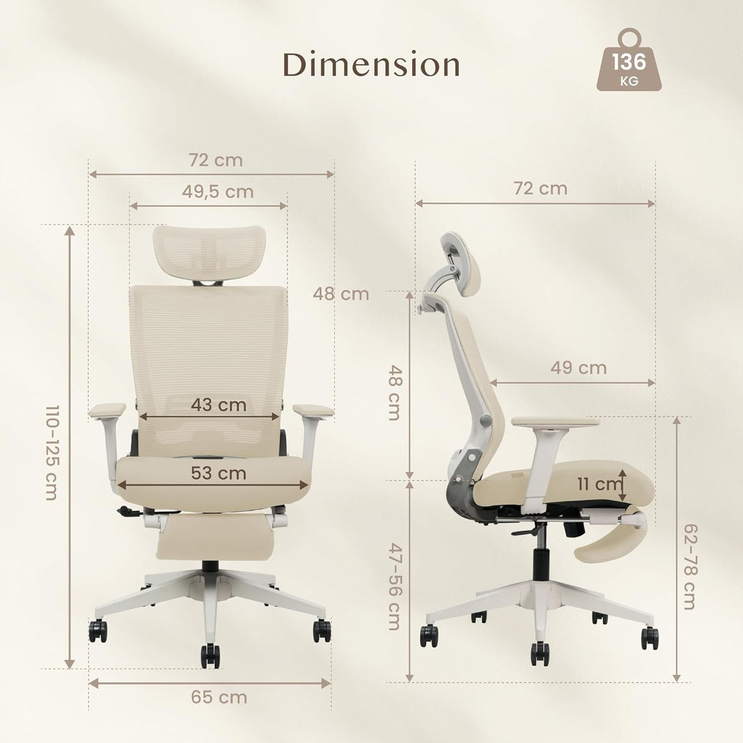 FLEXISPOT Ergonomischer Bürostuhl, Foldex, klappbarer Bürostuhl für Kleine Räume mit Lendenwirbelstü