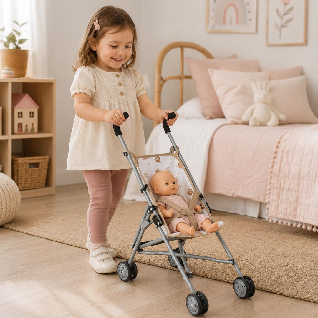 Bayer Chic 2000 - Puppenbuggy Roma, Puppenwagen, Mini-Buggy, Bärchen beige, 601-63 Sternchen, Navy,