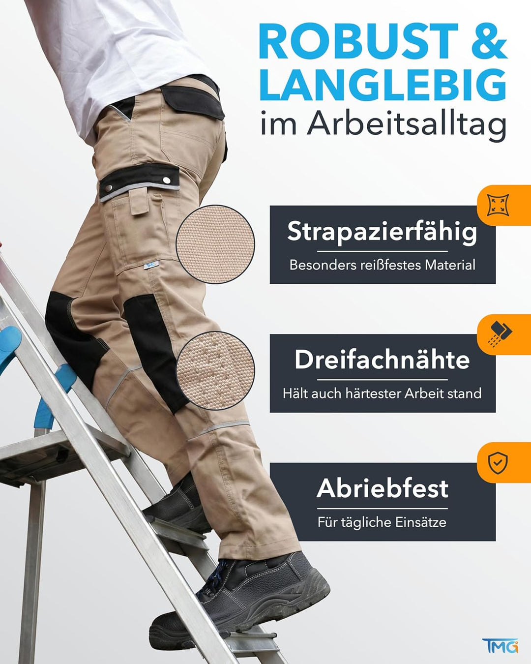 TMG® Lange Arbeitshose für Herren, mit Kniepolstertaschen, viel Stauraum, in Übergrössen erhältlich