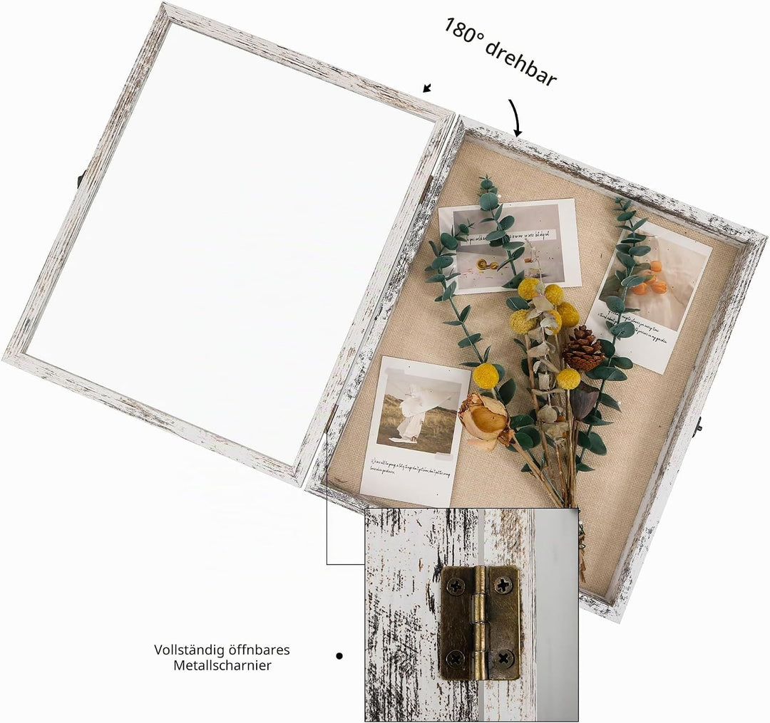 GraduationMall Vitrine mit Rahmen aus Leinen, 33 x 40 cm, Weiss, für Hochzeiten, Erinnerungsstücke,