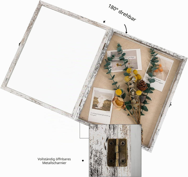 GraduationMall Vitrine mit Rahmen aus Leinen, 33 x 40 cm, Weiss, für Hochzeiten, Erinnerungsstücke,