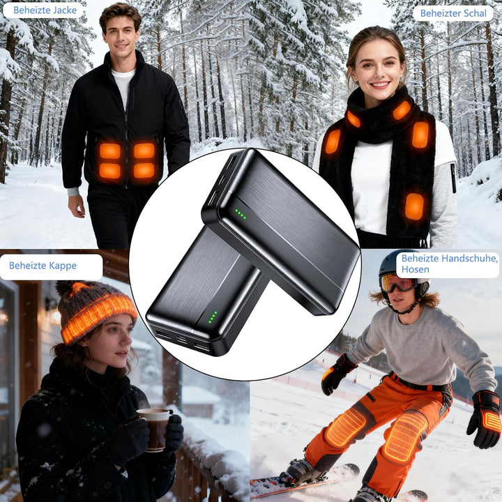 Ahigh 20000mAh Akku für Beheizte Weste, 5V 2A Externe Akku Powerbank für Heizweste, Jacke, Hose, Man