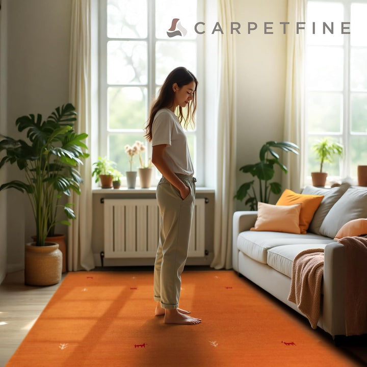 carpetfine Wollteppich Gabbeh Uni Orange 60x90 cm | Moderner Teppich für Wohn- und Schlafzimmer 60x9