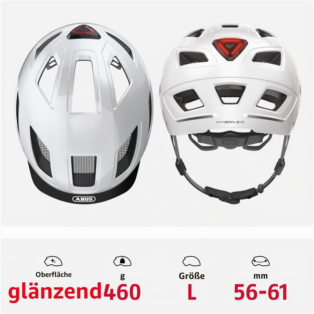 ABUS Stadthelm Hyban 2.0 - Fahrradhelm mit Rücklicht, ABS-Hartschale, guter Passform - für Damen und