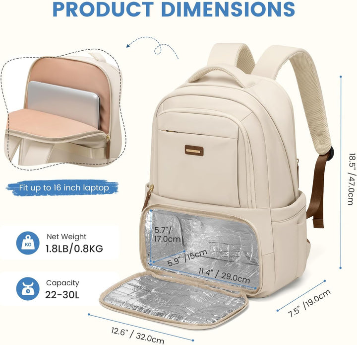 GOLF SUPAGS Lunch Rucksack, 16 Zoll Laptop Rucksack Schulrucksack mit Lsoliertes Kühltasche für Arbe