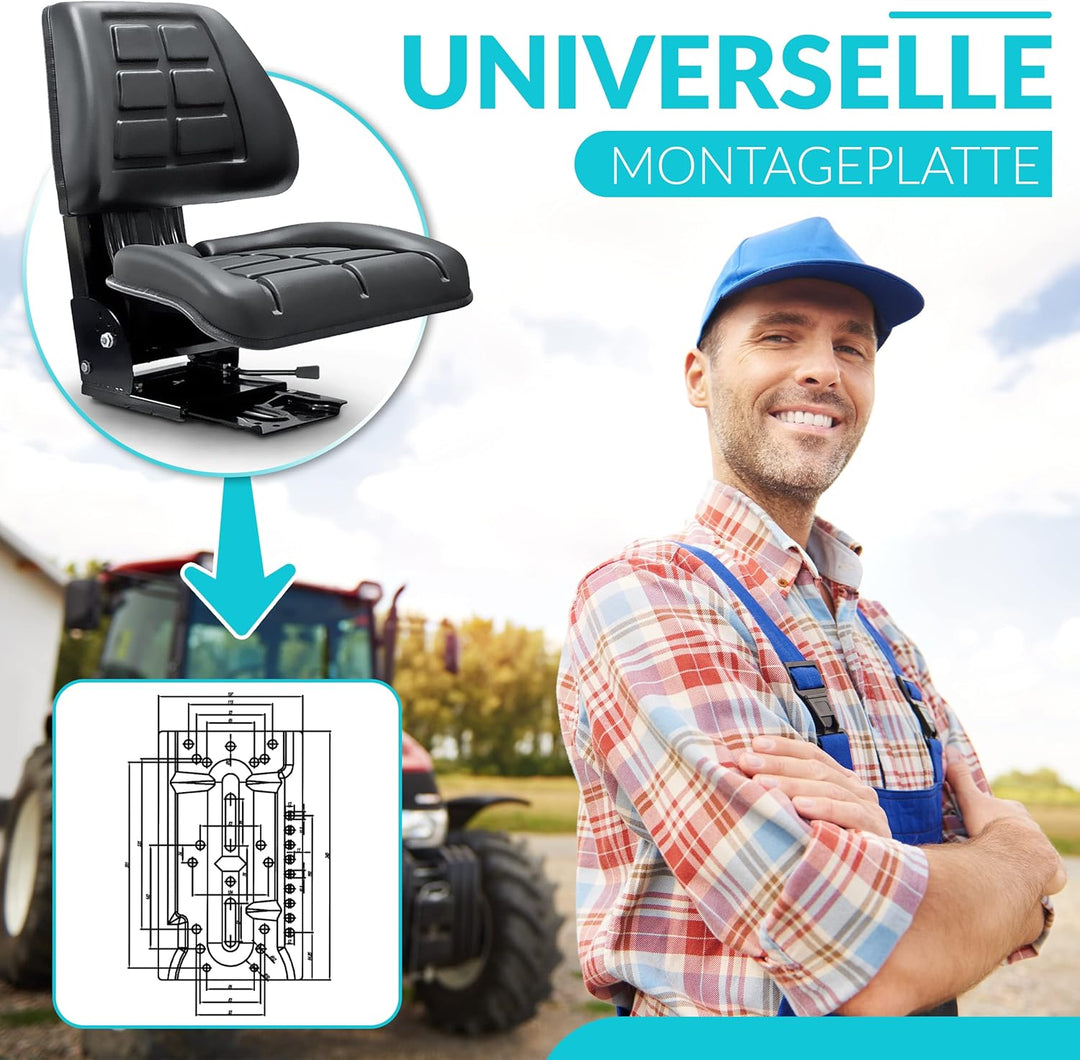 Schleppersitz Traktorsitz Universalsitz Trecker Sitz Oldtimer gefedert KS 44/1V PVC Schwarz neigungs