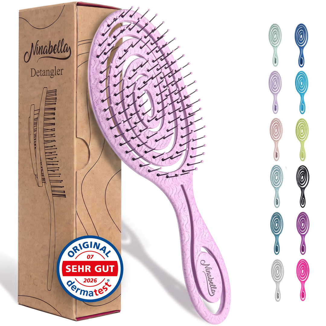 Ninabella Bio Haarbürste ohne Ziepen für Damen, Herren &amp; Kinder - Entwirrbürste auch für Locken &amp; La