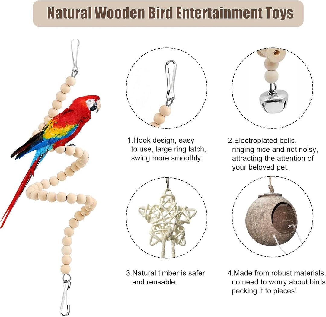 7 StüCk Vogelspielzeug, Vogel Spielzeug Wellensittich Spielzeug, VogelkäFig ZubehöR, Naturholz Vogel