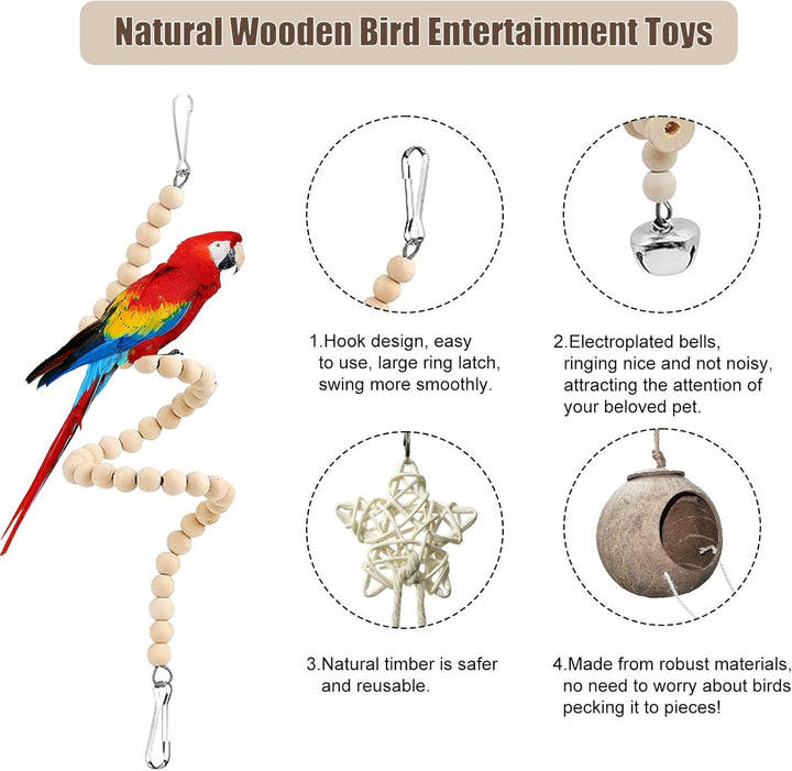 7 StüCk Vogelspielzeug, Vogel Spielzeug Wellensittich Spielzeug, VogelkäFig ZubehöR, Naturholz Vogel