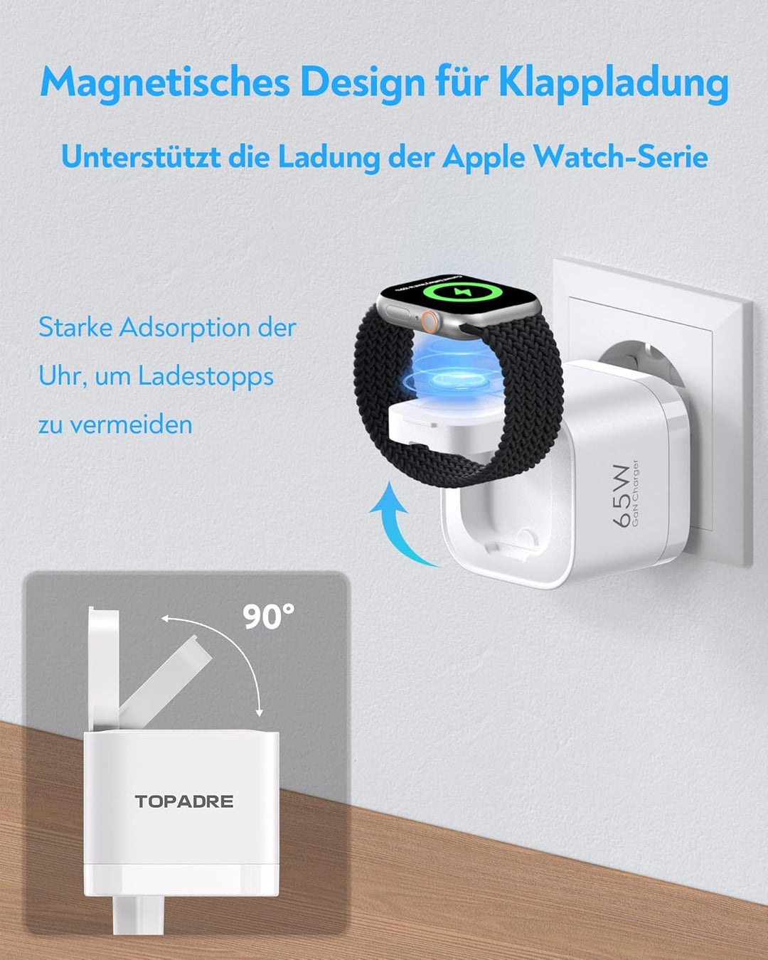 65W USB C Ladegerät für Apple Watch, 3 in 1 65W USB C iPhone Ladegerät PD 3.0 Schnellladegerät für i