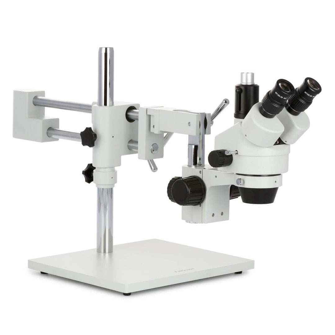 AmScope SM-4T Trinokulares Stereo-Zoom-Mikroskop mit Doppelarm-Ausleger, 7X-45X, Weiss