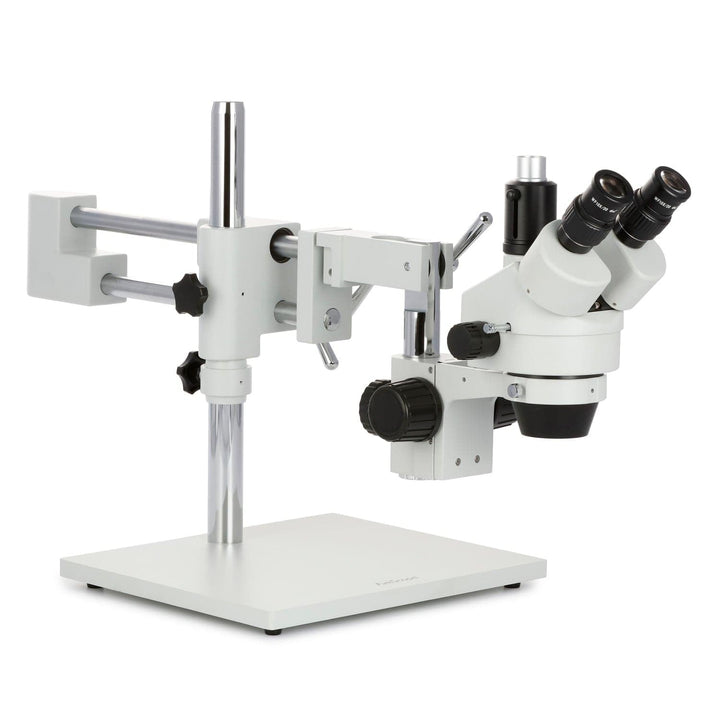 AmScope SM-4T Trinokulares Stereo-Zoom-Mikroskop mit Doppelarm-Ausleger, 7X-45X, Weiss
