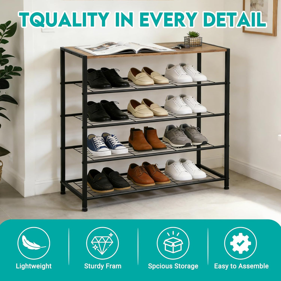 Schuhregal, Schuhregal 5 Ebenen mit Sitzgelegenheit, Metall-Schuhablage für Kleiderschrank, Flur, Ei