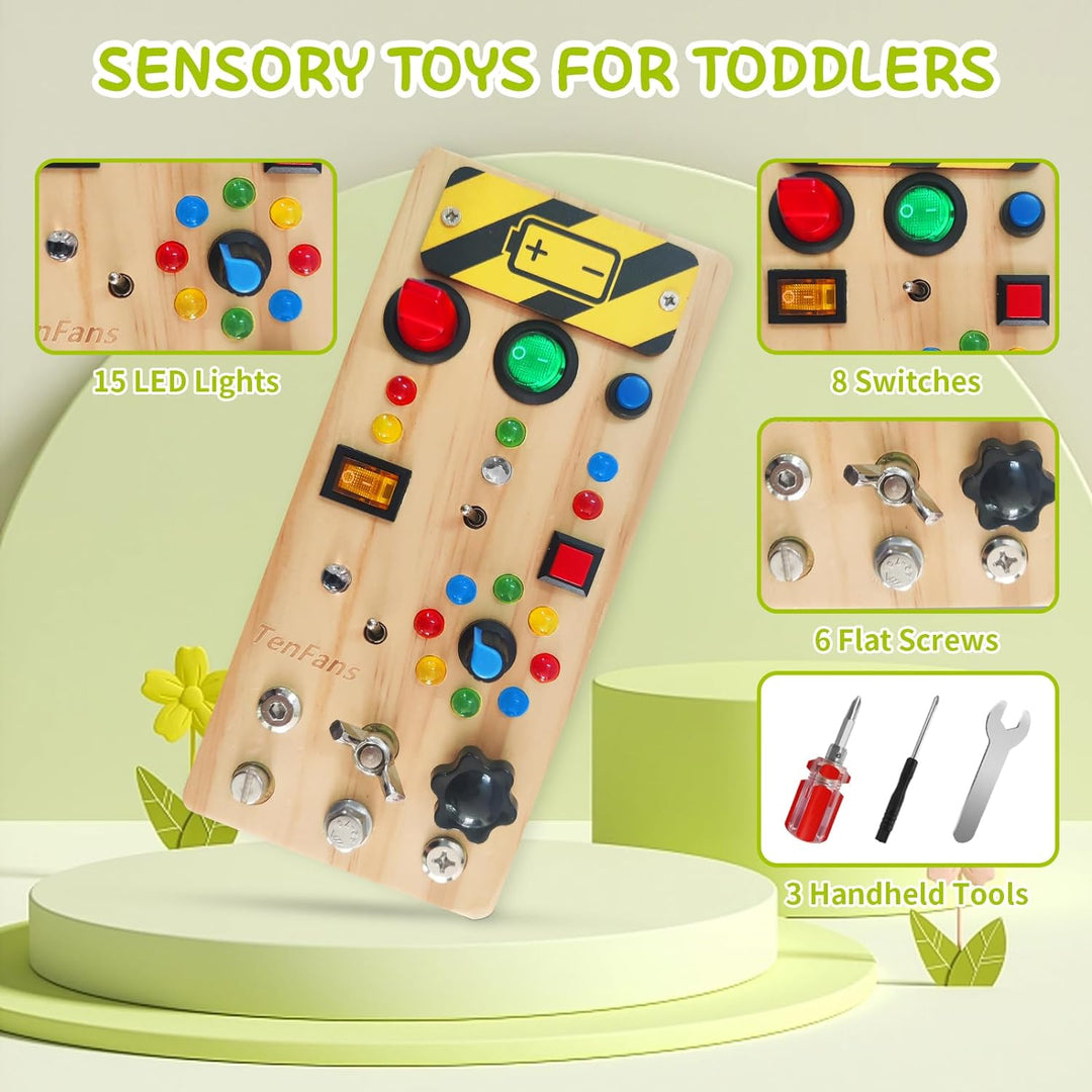 TenFans Busy Board Montessori Spielzeug mit LED-Lichtschalter und Schraubendreher-Tools - Sensorisch