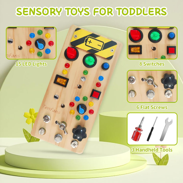 TenFans Busy Board Montessori Spielzeug mit LED-Lichtschalter und Schraubendreher-Tools - Sensorisch