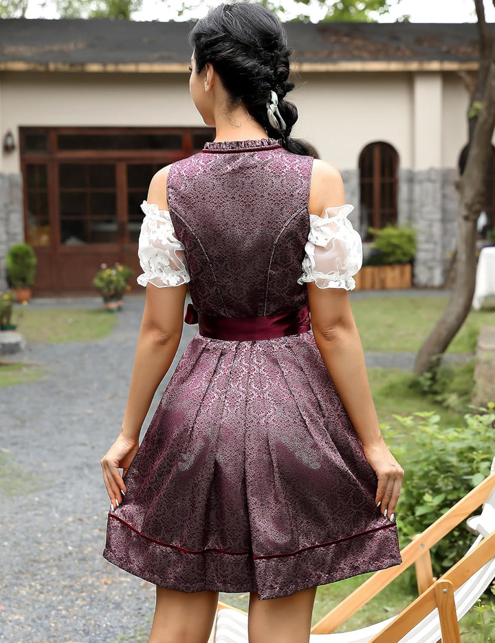 Clearlove Damen Dirndl midi 3tlg.Trachtenkleid für Oktoberfest,Karneval,DREI Teilig: Kleid, Bluse, S