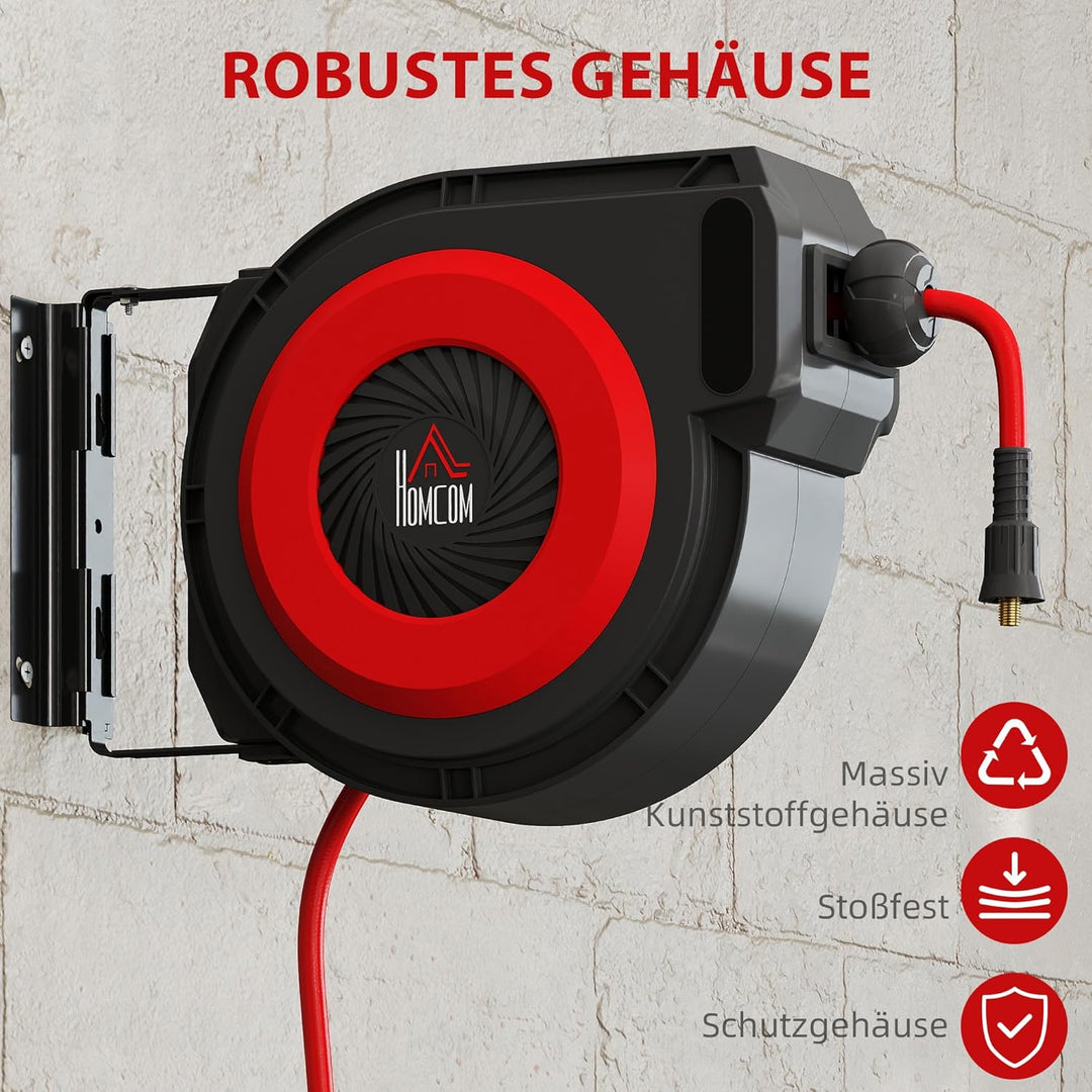 HOMCOM Automatik Druckluftschlauchtrommel 15m+1,5m Druckluftschlauch mit 1/4' Schnellanschluss, 9,5