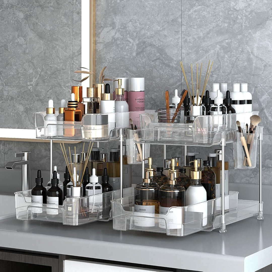 2 Tier Schrank Organizer, Clear Badezimmer Pull Out Schminktisch Organizer, Parfüm StäNder Aufbewahr