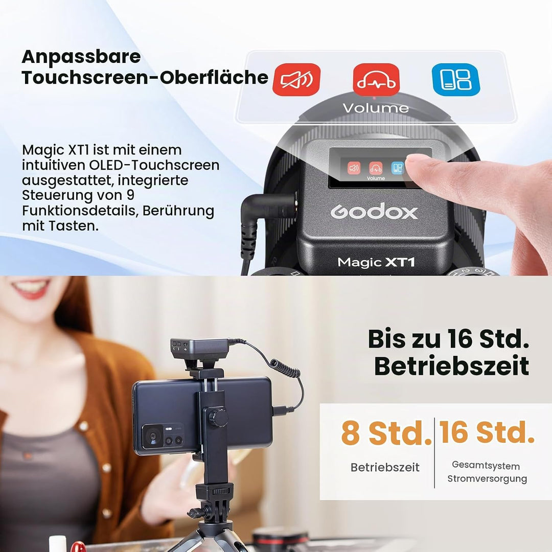 Godox Magic XT1 kabelloses Lavalier-Mikrofon für Kamera, Android, iPhone 15, PC, 48 kHz/24-Bit-Audio