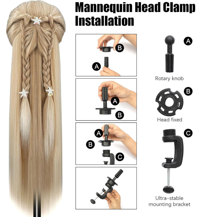 Trainingsköpfe, 28 Zoll Frisierkopf für Friseure, 100% Kunstfaser Haar Übungskopf, mit DIY Strickset