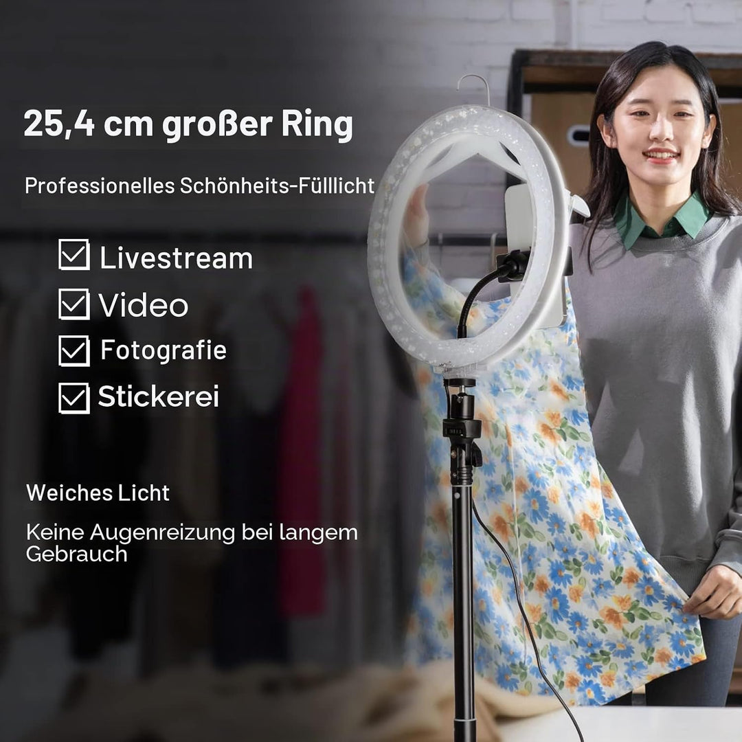 Starbea 25,4 cm Selfie-Ringlicht mit Stativständer und Telefonhalter, fotografische Beleuchtung, LED