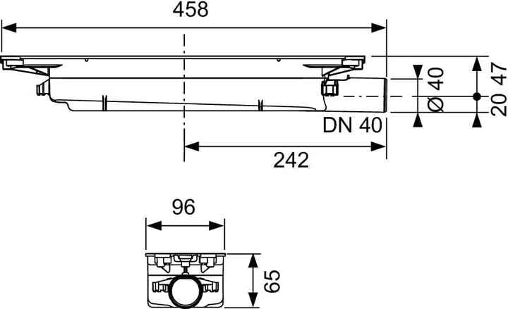 TECEdrainprofile Ablauf waagr. für Rinnenprofil DN 40, Aufbauhöhe 65 mm 673001