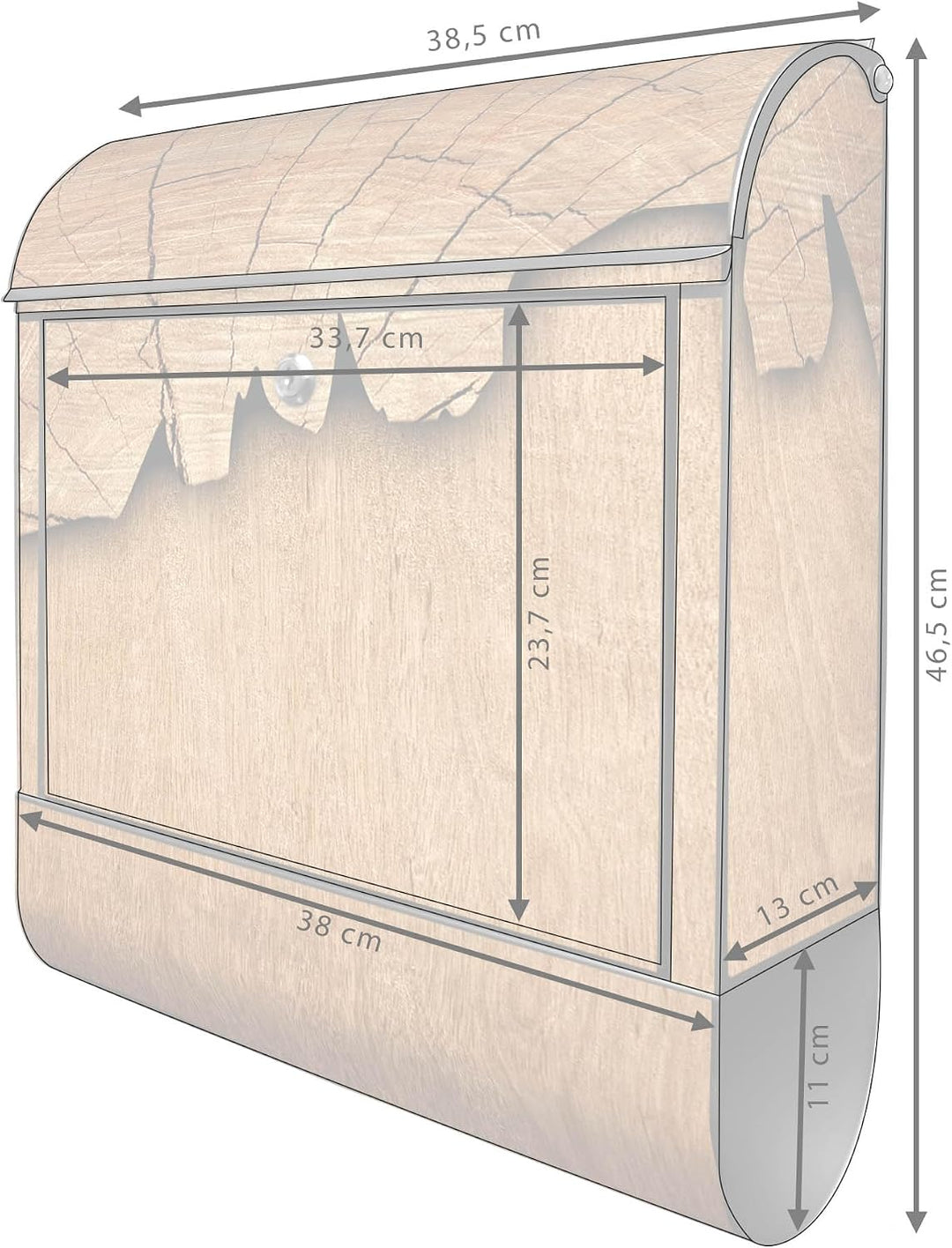 banjado® Design Briefkasten mit Motiv Holz 39x47x14cm &amp; 2 Schlüssel - Briefkasten Stahl schwarz mit