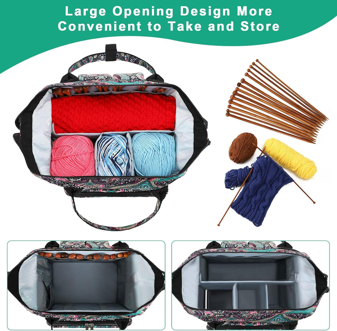 KOKNIT Stricktasche mit grossem Fassungsvermögen, tragbare Häkeltaschen und Tragetaschen, Organizer