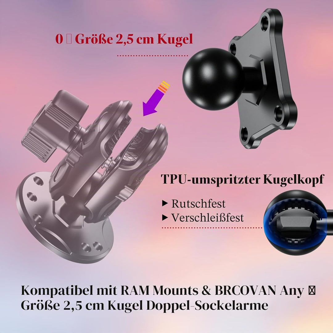 BRCOVAN 2 Stück, 1'' Kugelhalterung mit Aluminiumlegierung 4-Loch-AMPS Quadratische Plattenbasis, Ko