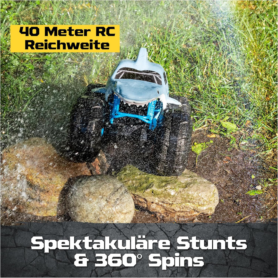 Monster Jam Megalodon Storm, RC Truck, Amphibienfahrzeug in Hai-Optik für Land und Wasser, Massstab