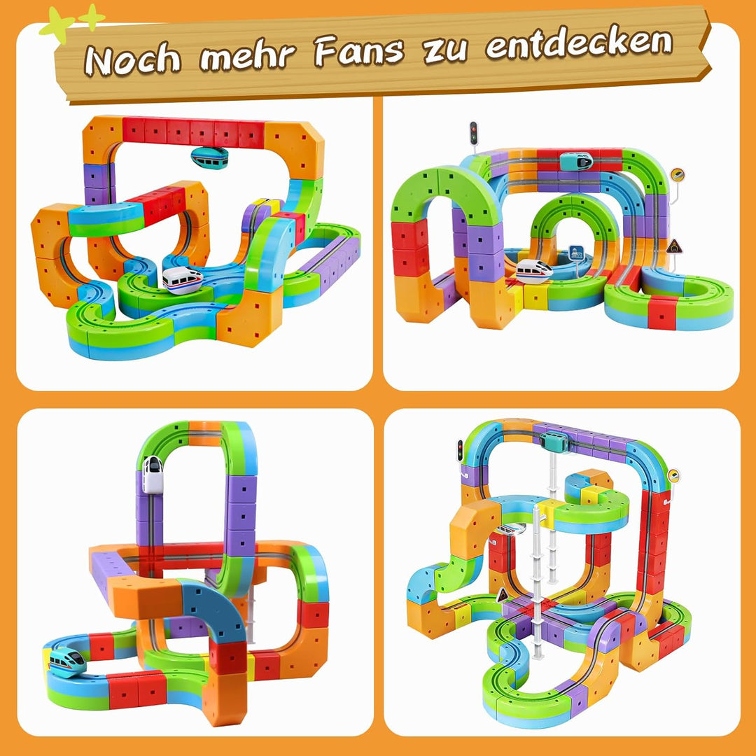 Cubix 3D Zug Set - Cube Track elektrische Kindereisenbahn mit Magic Rail System, STEM Spielzeugzug f